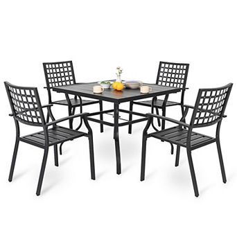 Outdoor 5 pc Dining Set with 1.57'' Umbrella Hole, Iron Frame, Black