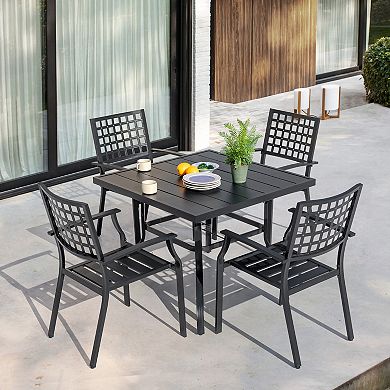 Outdoor 5-Piece Dining Set with 1.57'' Umbrella Hole, Iron Frame, Black