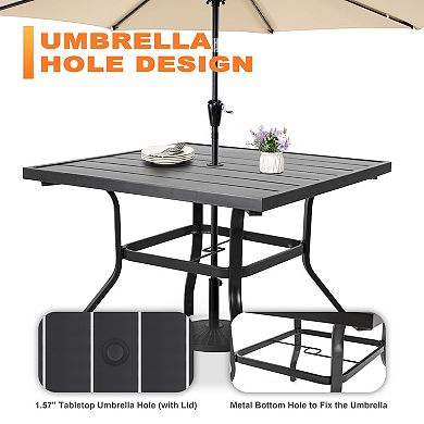 Outdoor 5-Piece Dining Set with 1.57'' Umbrella Hole, Iron Frame, Black