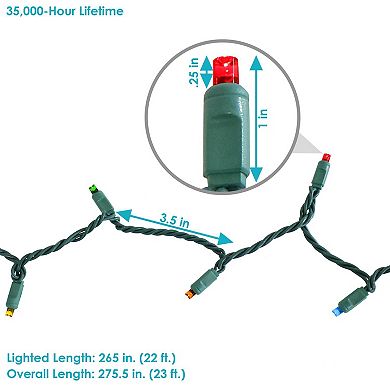 Sunnydaze 22 ft 70 Ct Indoor/Outdoor Holiday Wide Angle LED Lights