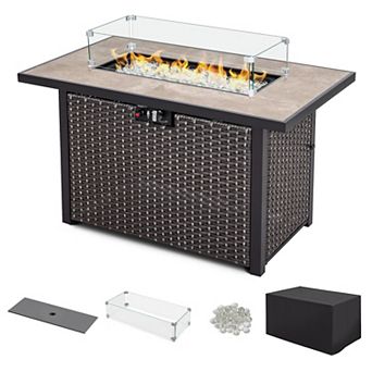 Outdoor 43'' 50,000 BTU Iron Propane Gas Fire Pit Table, Dark Brown & Coffee