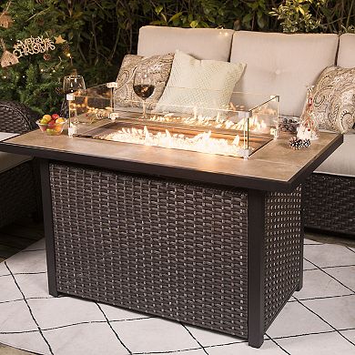 Outdoor 43-inch 50,000 BTU Iron Propane Gas Fire Pit Table, Dark Brown & Coffee