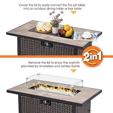 Outdoor 43-inch 50,000 BTU Iron Propane Gas Fire Pit Table, Dark Brown & Coffee