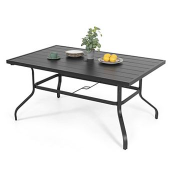 Outdoor Rectangle Powder-coated Iron Dining Table with 1.6'' Umbrella Hole, Black