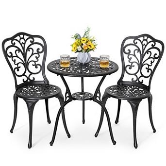 Outdoor 3 pc Cast Aluminum Patio Set with 1.77" Umbrella Hole, Black