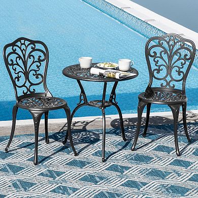 Outdoor 3-Piece Cast Aluminum Patio Set with 1.77" Umbrella Hole, Black