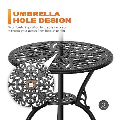 Outdoor 3-Piece Cast Aluminum Patio Set with 1.77" Umbrella Hole, Black