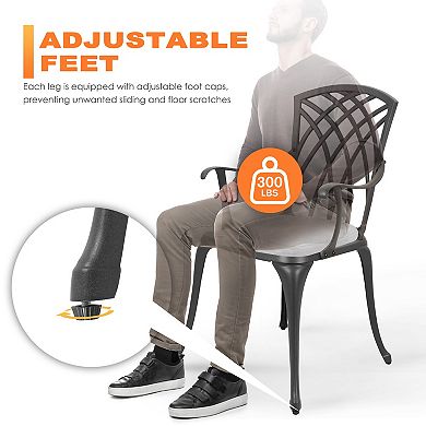 24 Inch Cast Aluminum Bistro Table and 2 Bistro Chairs with Grey Cushions