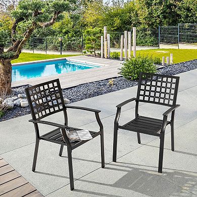 Patio 2-Piece Dining Chair Set, Stackable Design, Powder-coated Iron Frame, Black