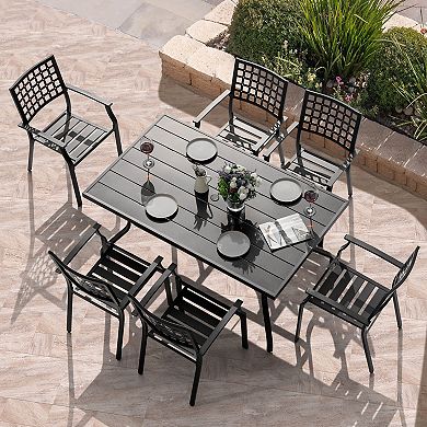 Outdoor 7-Piece Dining Set with 1.57'' Umbrella Hole, Iron Frame, Black
