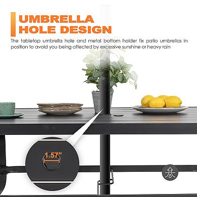 Outdoor 7-Piece Dining Set with 1.57'' Umbrella Hole, Iron Frame, Black