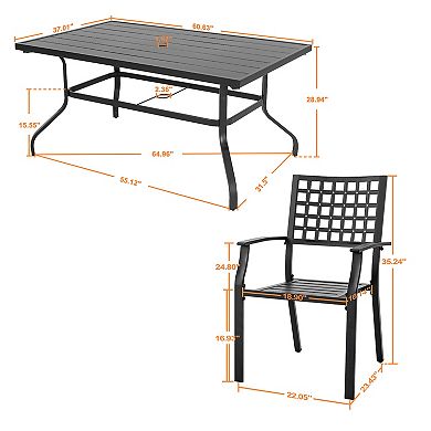 Outdoor 7-Piece Dining Set with 1.57'' Umbrella Hole, Iron Frame, Black