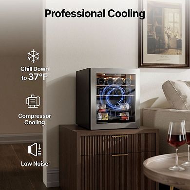 Ca'Lefort Wine Refrigerator Cooler, 12 Bottle Mini Wine Fridge Freestanding with Glass Door