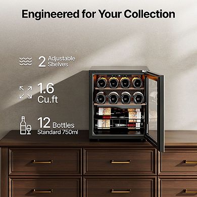 Ca'Lefort Wine Refrigerator Cooler, 12 Bottle Mini Wine Fridge Freestanding with Glass Door