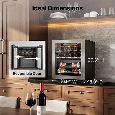 Ca'Lefort Wine Refrigerator Cooler, 12 Bottle Mini Wine Fridge Freestanding with Glass Door