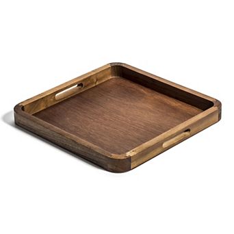 14" Square Acacia Wood Serving Tray Natural Wooden Platter for Cheese, Snacks & Drinks