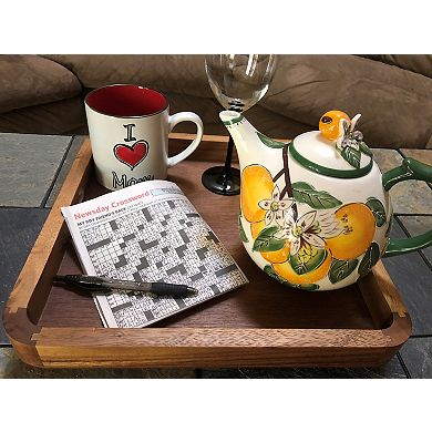 14" Square Acacia Wood Serving Tray Natural Wooden Platter for Cheese, Snacks & Drinks