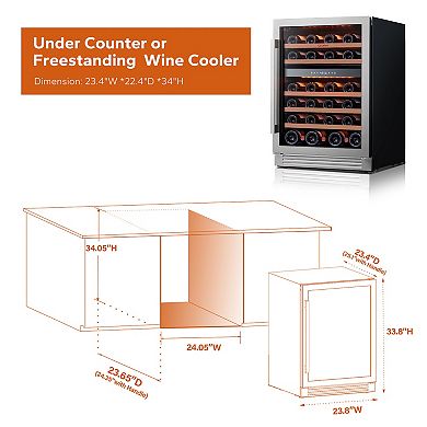 24 inch 46-Bottle Wine Cooler Refrigerator Fridge , Dual Zone