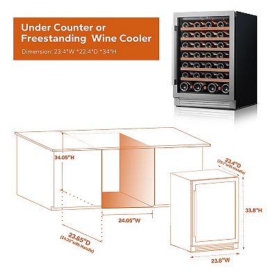 24 Inch Wine cooler Refrigerator , 54-bottle