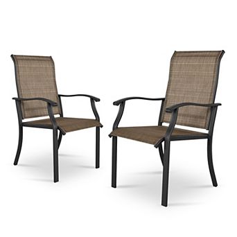 Outdoor 2 pc Patio Chair Set, Textilene Fabric, Powder-coated Iron Frame, Brown and Black