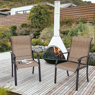 Outdoor 2-Piece Patio Chair Set, Textilene Fabric, Powder-coated Iron Frame, Brown and Black