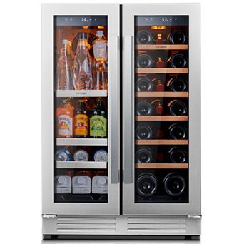 24 inch Wine Cooler Beverage Refrigerator, Hold 60 Cans and 20 Bottles Dual Zone