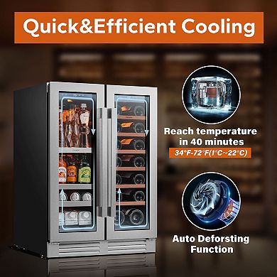 24 inch Wine Cooler Beverage Refrigerator, Hold 60 Cans and 20 Bottles Dual Zone