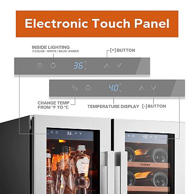 24 inch Wine Cooler Beverage Refrigerator, Hold 60 Cans and 20 Bottles Dual Zone