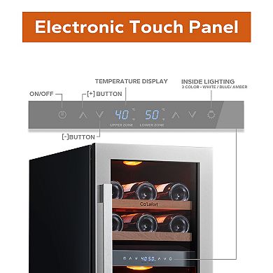Ca'Lefort 15 inch 28-Bottle Wine Cooler Refrigerator Fridge, Dual Zone