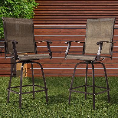 Outdoor Patio 4-Piece Metal Swivel Bar Stools, All-Weather Textilene, Brown with Gold Speckles