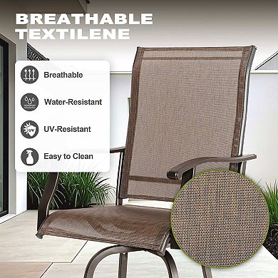 Outdoor Patio 4-Piece Metal Swivel Bar Stools, All-Weather Textilene, Brown with Gold Speckles