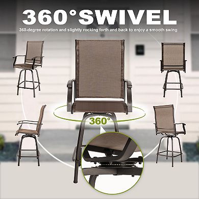 Outdoor Patio 4-Piece Metal Swivel Bar Stools, All-Weather Textilene, Brown with Gold Speckles