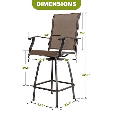 Outdoor Patio 4-Piece Metal Swivel Bar Stools, All-Weather Textilene, Brown with Gold Speckles