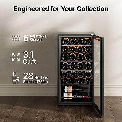 Wine Cooler Refrigerator Fridge，27 Bottle Mini Wine Fridge with Glass Door for Home