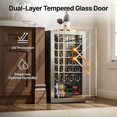 Wine Cooler Refrigerator Fridge，27 Bottle Mini Wine Fridge with Glass Door for Home