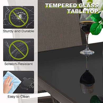 Outdoor 32 Inch Square Metal Bar Table with Tempered Glass Tabletop, Brown with Gold Speckles