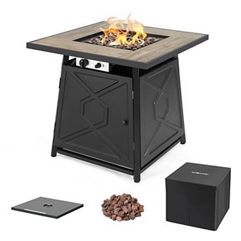 Outdoor 28 Inch 50,000 BTU Propane Gas Cabinet Square Fire Pit Table with Cover, Black