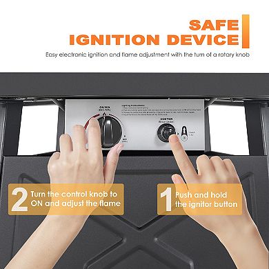 Outdoor 28 Inch 50,000 BTU Propane Gas Square Fire Pit Table with Cover, Iron Frame, Black