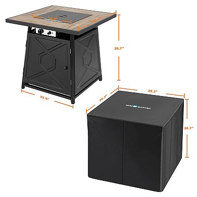 Outdoor 28 Inch 50,000 BTU Propane Gas Square Fire Pit Table with Cover, Iron Frame, Black