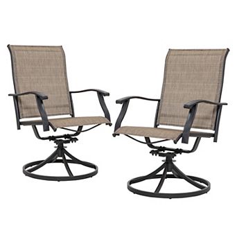 Outdoor 2 pc Patio Swivel Chair Set, Textilene Fabric, Iron Frame, Black and Brown