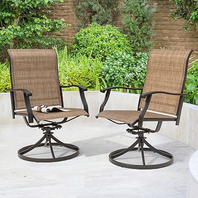 Outdoor 2-Piece Patio Swivel Chair Set, Textilene Fabric, Iron Frame, Black and Brown