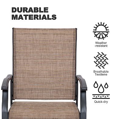 Outdoor 2-Piece Patio Swivel Chair Set, Textilene Fabric, Iron Frame, Black and Brown
