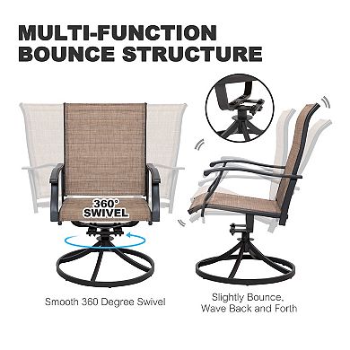 Outdoor 2-Piece Patio Swivel Chair Set, Textilene Fabric, Iron Frame, Black and Brown