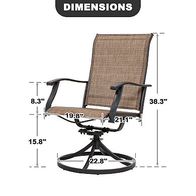 Outdoor 2-Piece Patio Swivel Chair Set, Textilene Fabric, Iron Frame, Black and Brown