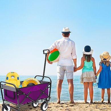 LOVMOR Minimeetall Strap Collapsible Wagon 225lbs Purple Camping Shopping Sports Gardening