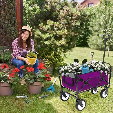 LOVMOR Minimeetall Strap Collapsible Wagon 225lbs Purple Camping Shopping Sports Gardening