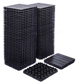 LOVMOR 76Pack 11x11 in Interlocking Plastic Deck Tiles 3D Wood Grain