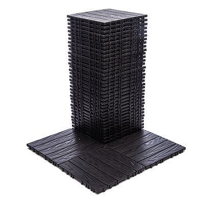 LOVMOR 76Pack 11x11in Interlocking Plastic Deck Tiles 3D Wood Grain