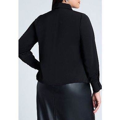 ELOQUII Women's Plus Size Collared Shirt With Lace-Trimmed Placket