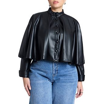 ELOQUII Women's Plus Size Faux Leather Cape Jacket